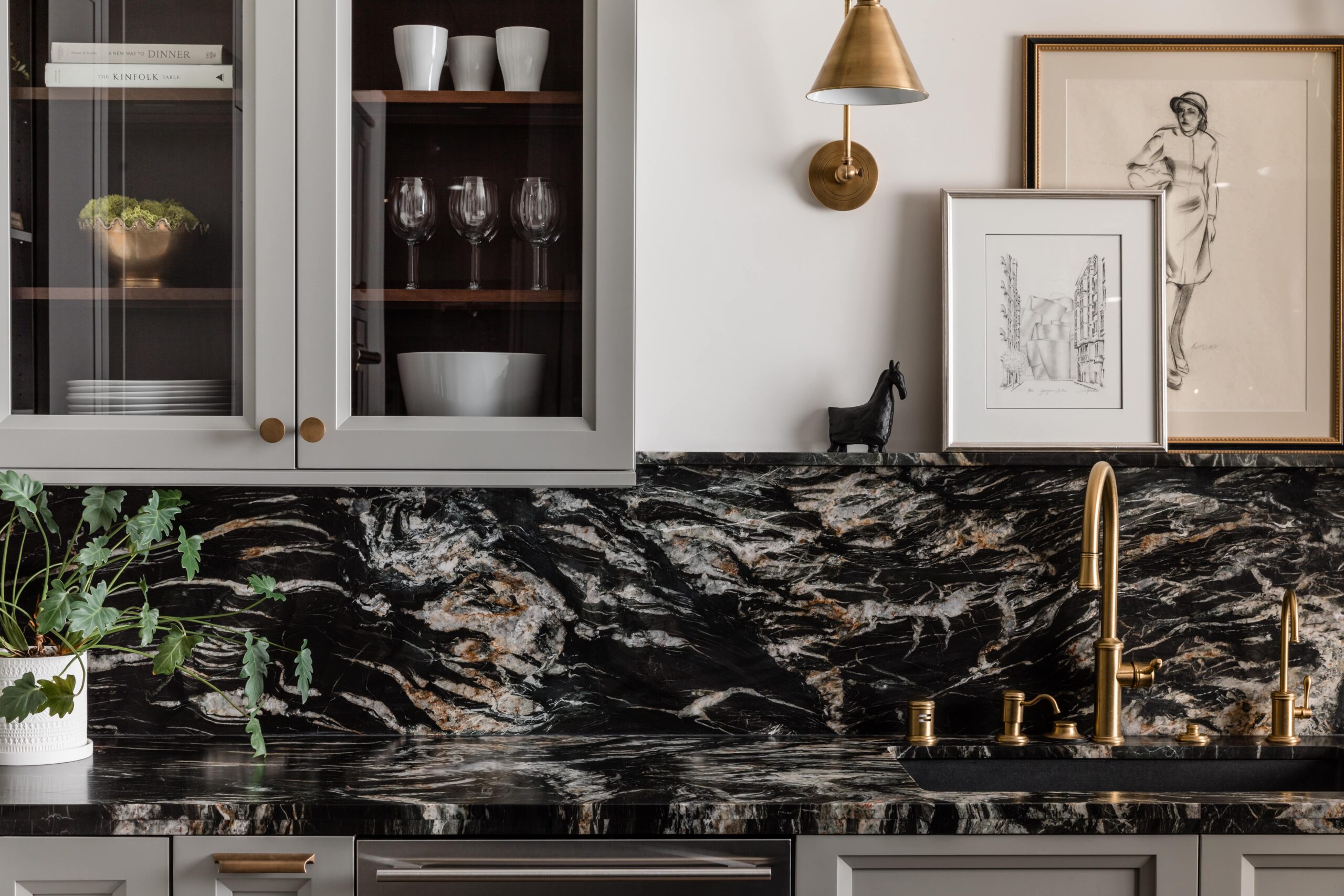Belvedere Quartzite Installed as Countertop and Backsplash