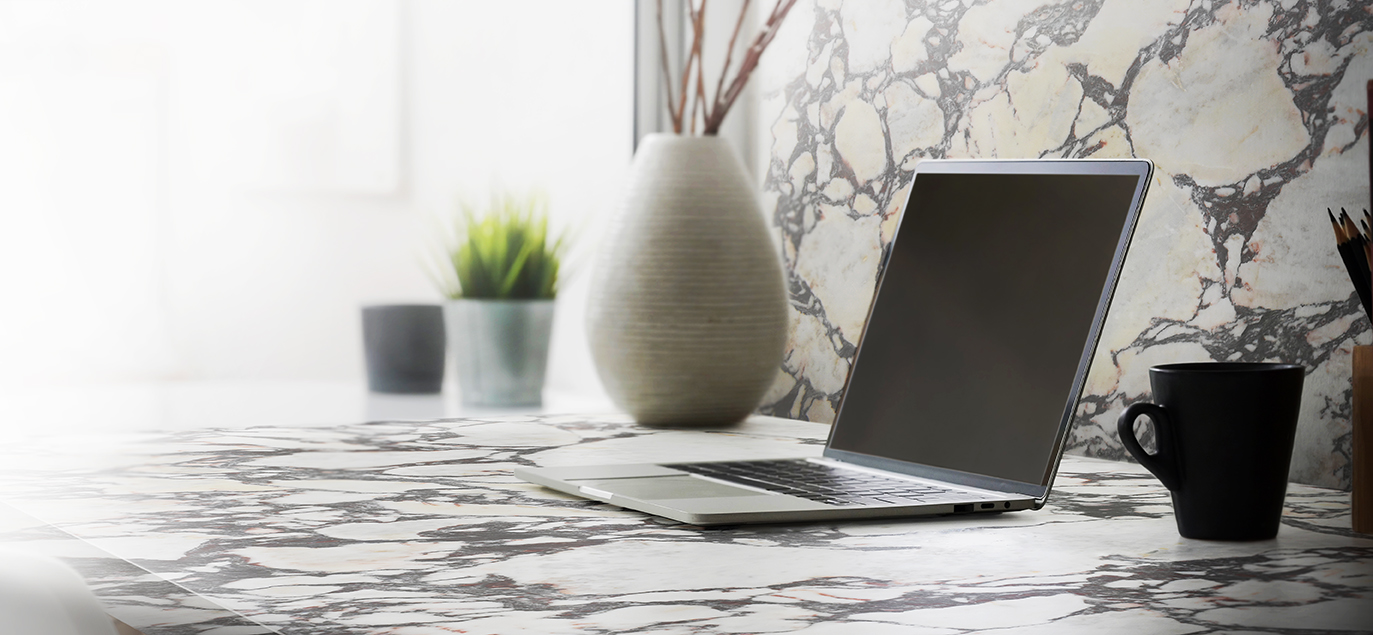 calacatta viola marble rendered as background for home office
