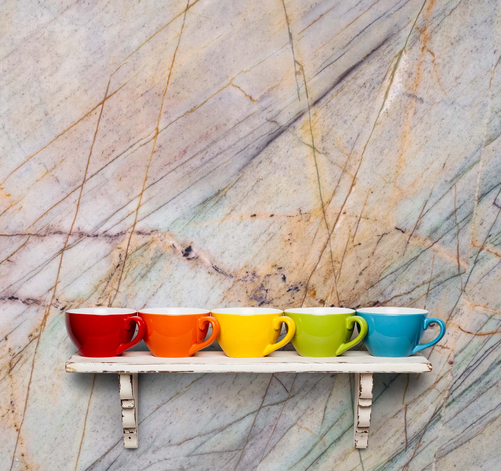 Aurora Borealis Quartzite mounted on kitchen wall.