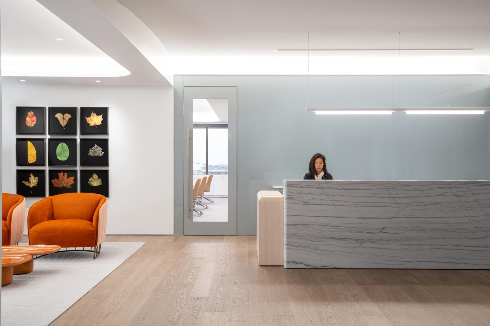 White Macauba Quartzite in SF office building reception